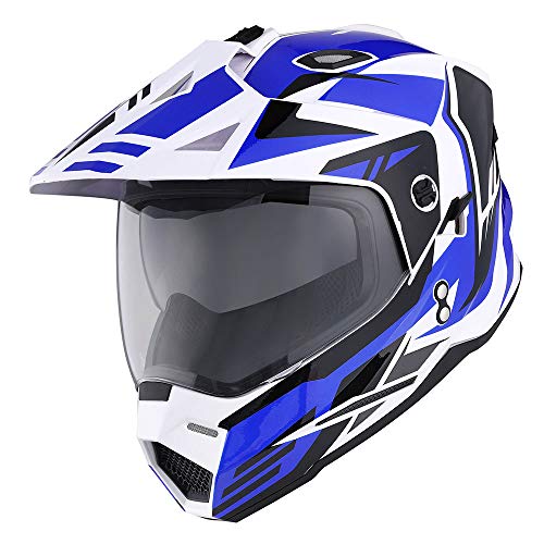 1Storm Dual Sport Motorcycle Motocross Off Road Full Face Helmet Dual Visor Storm Force Blue, Size Medium