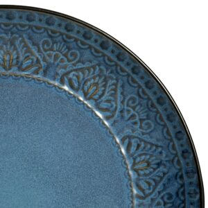 Gibson Elite Milanto Round Embossed Reactive Glaze Stoneware Dinnerware Set, Service for Four (16pcs), Blue