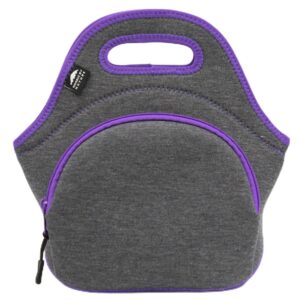 nordic by nature large neoprene lunch bag for women & lunch tote for kids insulated lunch bag reusable washable extra thick neoprene & soft cotton feel, premium stitching, outside pocket, (l) purple