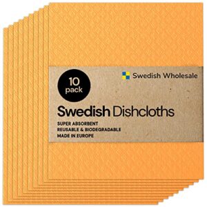 swedish wholesale swedish dishcloths for kitchen- 10 pack reusable paper towels washable - eco friendly cellulose sponge microfiber dish cloths - kitchen essentials - orange