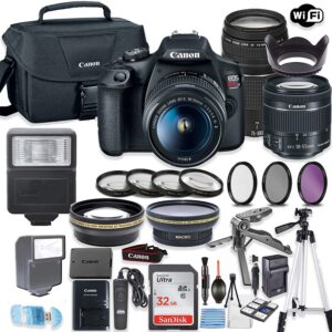 canon eos rebel t7 camera w/canon ef-s 18-55mm is ii lens & 75-300mm f/4-5.6 iii lens + 32gb sandisk memory + canon case + high speed slave flash + accessory bundle