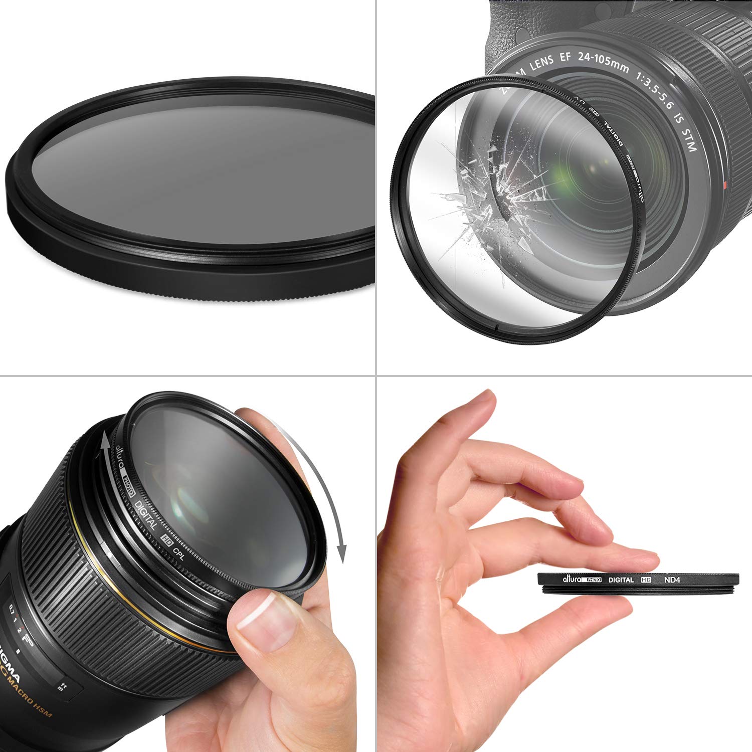 Altura Photo 55MM Lens Filter Kit - Includes 55MM ND Filter, 55MM Polarizer Filter, 55MM UV Filter - UV, CPL Polarizing Filter, Neutral Density for Camera Lens with 55MM Filters + Lens Filter Case