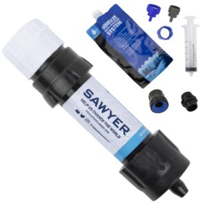 sawyer products sp2306 dual threaded mini plus water filtration system w/ faucet adapter for boil alerts (package may vary) , white