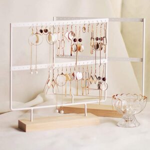 lemonadeus earrings organizer jewelry display wood stand (44 holes 2 layers) (white)