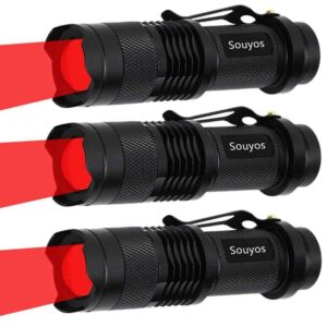 3 pack red light flashlight,3 modes red led flashlight,zoomable long range red hunting light red flashlight torch with clip for hunting,detector,night observation, night detecting-black house