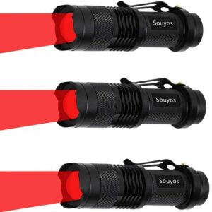 3 Pack Red Light Flashlight,3 Modes Red Led Flashlight,Zoomable Long Range Red Hunting Light Red Flashlight Torch with Clip for Hunting,Detector,Night Observation, Night Detecting-Black House