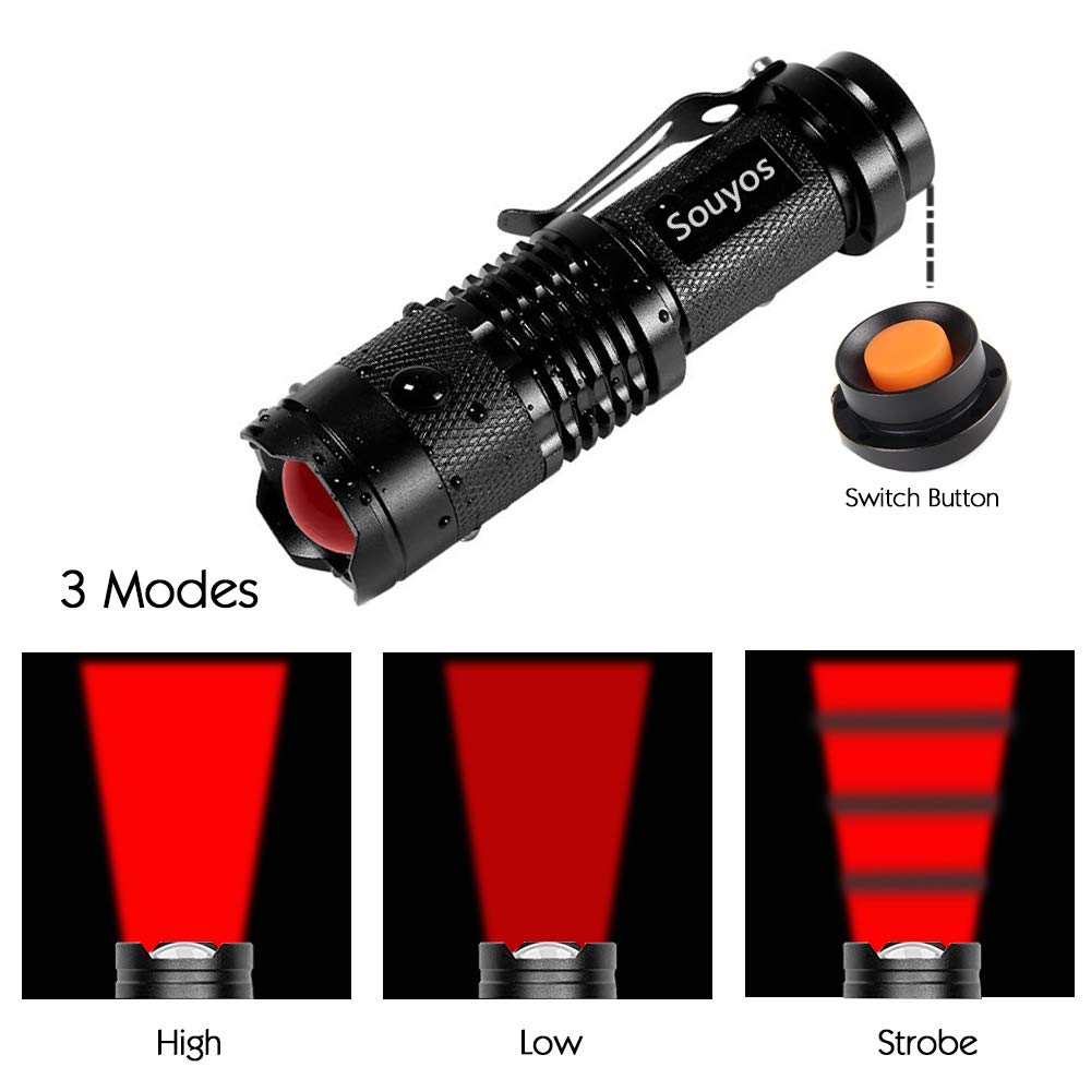 3 Pack Red Light Flashlight,3 Modes Red Led Flashlight,Zoomable Long Range Red Hunting Light Red Flashlight Torch with Clip for Hunting,Detector,Night Observation, Night Detecting-Black House