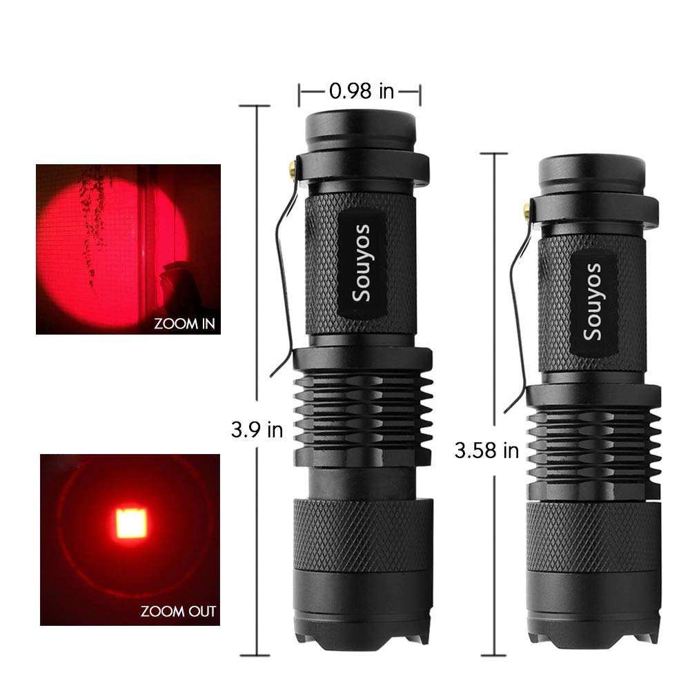 3 Pack Red Light Flashlight,3 Modes Red Led Flashlight,Zoomable Long Range Red Hunting Light Red Flashlight Torch with Clip for Hunting,Detector,Night Observation, Night Detecting-Black House