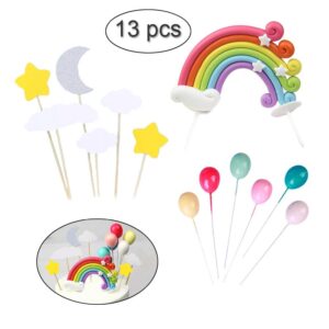 Palksky Colorful Rainbow Cake Topper/Wedding Cake Flags/Cupcake Picks Set -Include Cloud Balloon Moon Stars/Boy Girl Kid Birthday Baby Shower Party Baking Decoration Supplies