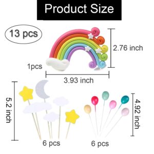 Palksky Colorful Rainbow Cake Topper/Wedding Cake Flags/Cupcake Picks Set -Include Cloud Balloon Moon Stars/Boy Girl Kid Birthday Baby Shower Party Baking Decoration Supplies