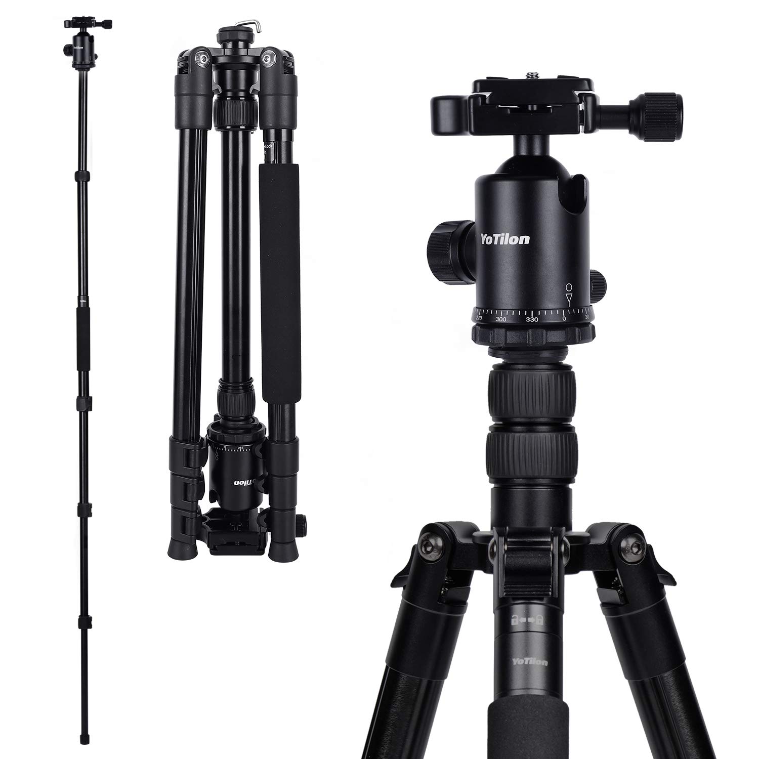 YoTilon Tripod for Camera, 76” Aluminum DSLR Camera Tripod Monopod 360 Degree Ball Head with 1/4 Screw Fast Quick Release Plates for Canon Nikon Sony Samsung Olympus Panasonic & Pentax Travel Work