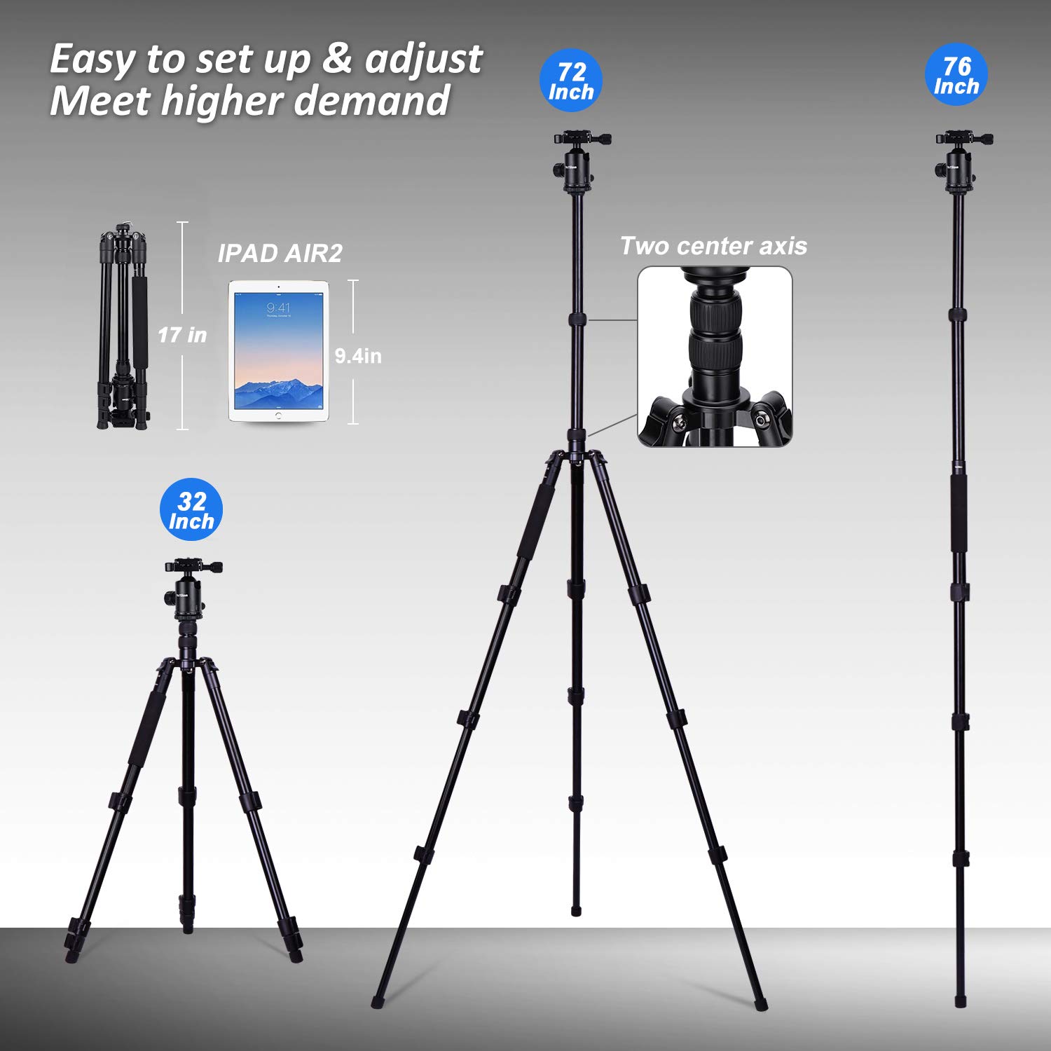 YoTilon Tripod for Camera, 76” Aluminum DSLR Camera Tripod Monopod 360 Degree Ball Head with 1/4 Screw Fast Quick Release Plates for Canon Nikon Sony Samsung Olympus Panasonic & Pentax Travel Work