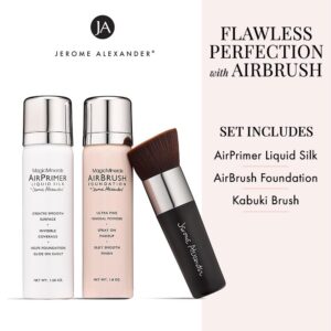 MagicMinerals AirBrush Foundation Set by Jerome Alexander (LIGHT MEDIUM) – 3pc Set Includes Primer, Foundation and Kabuki Brush - Spray Makeup with Anti-aging Ingredients for Smooth Radiant Skin