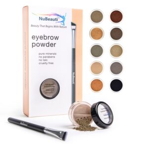 natural eyebrow powder eyebrow kit – mica brow powder eyebrow makeup kit with professional angled eyebrow brush – 10 natural shades – no parabens or chemicals – eyebrow shaper kit by nubeauti