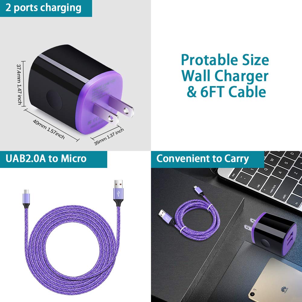 Charger Plug Micro USB Cable Compatible for Samsung Galaxy S7 S6 J7 J7V J3 J3V J8 J5 A6 A10 Note 5 4,LG K50 K40 K30 K20 V10,Moto E6 E5 G4 G5,Tablet,Wall Charging Block Fast Charging Android Phone Cord