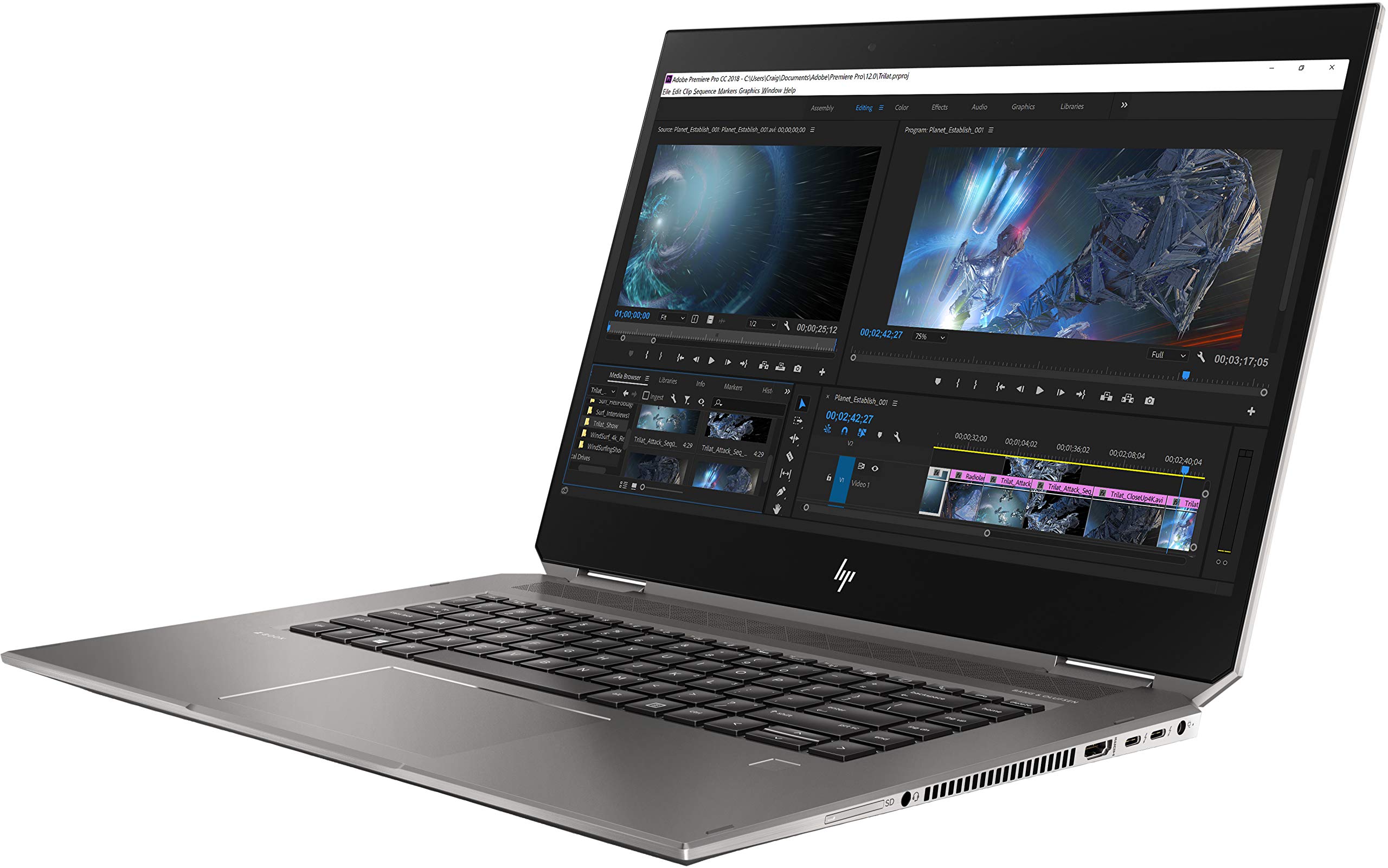 HP Zbook Studio X360 G5 15.6" Touchscreen 2 in 1 Mobile Workstation - Core i7 i7-8750H - 16 GB RAM - 256 GB SSD - Windows 10 Pro - in-Plane Switching (IPS) Technology - English Keyboard