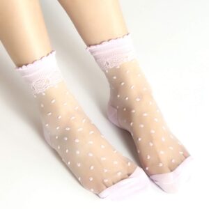 Cityelf 5 Pairs Ultra Thin Summer Socks Women Transparent Lace Elastic Silk Stockings Sheer Short Anklets (ONE SIZE FITS ALL, polka dot)