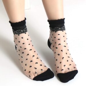 Cityelf 5 Pairs Ultra Thin Summer Socks Women Transparent Lace Elastic Silk Stockings Sheer Short Anklets (ONE SIZE FITS ALL, polka dot)