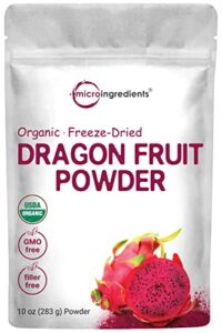 organic dragon fruit powder, 10oz | 100% natural fruit powder | freeze-dried pink pitaya source | no sugar & additives | great flavor for drinks, smoothie, & beverages | non-gmo & vegan friendly