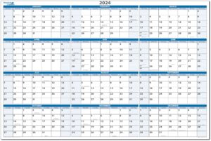 planetsafe calendars 2024 annual 12-month horizontal sky blue wet & dry-erasable wall calendar - yearly planner - large wall calendars - great for home, office, and classroom - 24" tall x 36" wide bn
