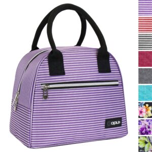 opux insulated lunch box women, lunch bag tote girls kids teen adult, cute soft lunch cooler container work school, reusable thermal food meal prep organizer lunch pail travel beach, purple stripes