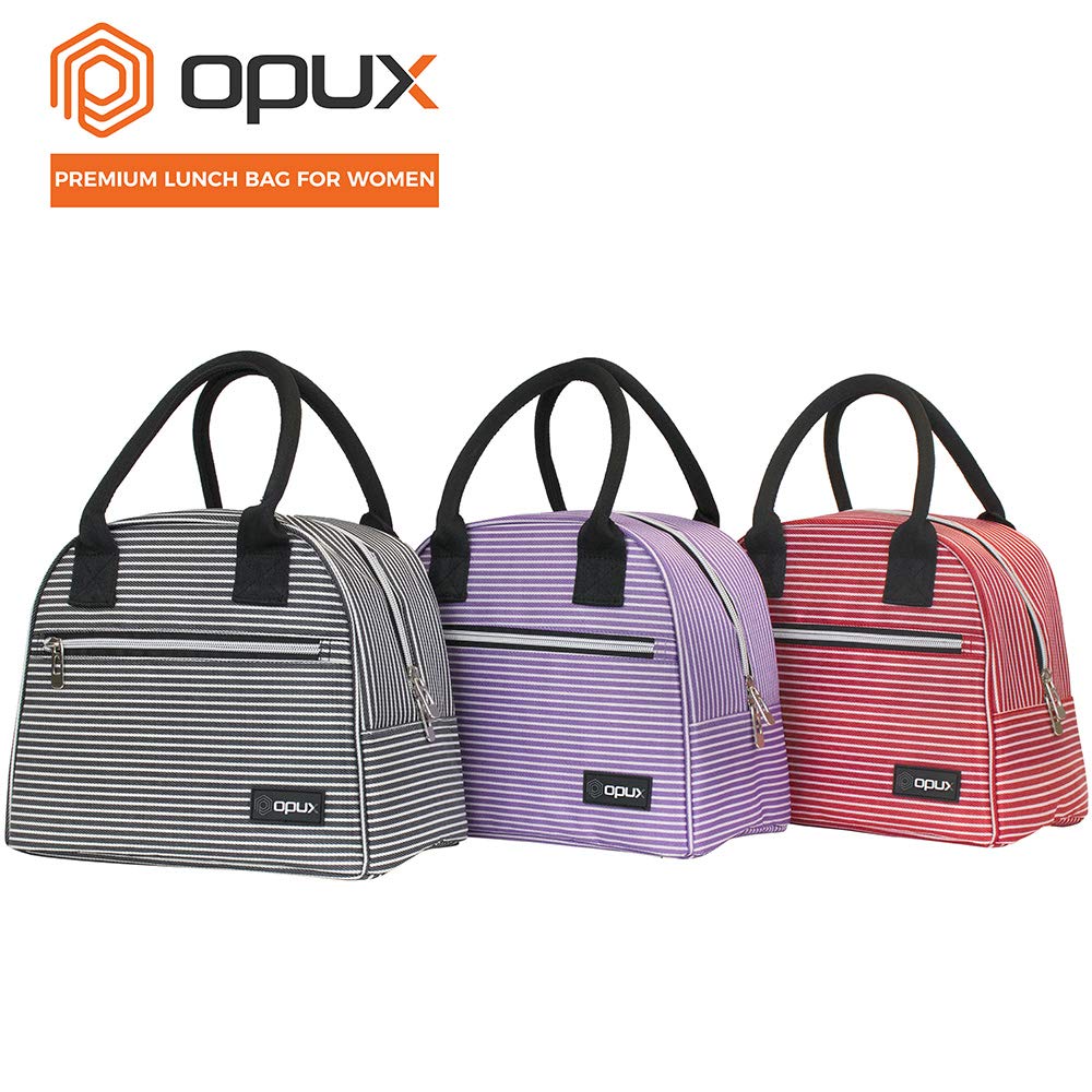 opux Insulated Lunch Box Women, Lunch Bag Tote Girls Kids Teen Adult, Cute Soft Lunch Cooler Container Work School, Reusable Thermal Food Meal Prep Organizer Lunch Pail Travel Beach, Purple Stripes