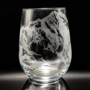 mountains engraved 17oz stemless wine glass | inspired by nature, adventure, and the outdoors | great gift idea!