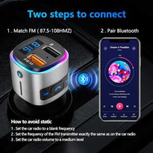 Bluetooth FM Transmitter for Car, SONRU Car Radio Bluetooth Adapter Music Player Kit, Support QC3.0 USB Charging, Handsfree Call, Siri Google Assistant, SD Card/U Disk, 7 Color Lights/LED Voltmeter