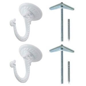 rocky mountain goods ceiling swag hook 2 pack with mounting hardware - 1 1/2” heavy duty hooks for hanging planter, extender chains - easy install with screws/brackets (white)