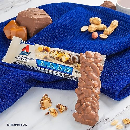 Atkins Caramel Chocolate Nut Roll Snack Bar, Protein Snack, High in Fiber, 2g Sugar, 30 Count