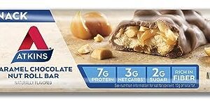 Atkins Caramel Chocolate Nut Roll Snack Bar, Protein Snack, High in Fiber, 2g Sugar, 30 Count