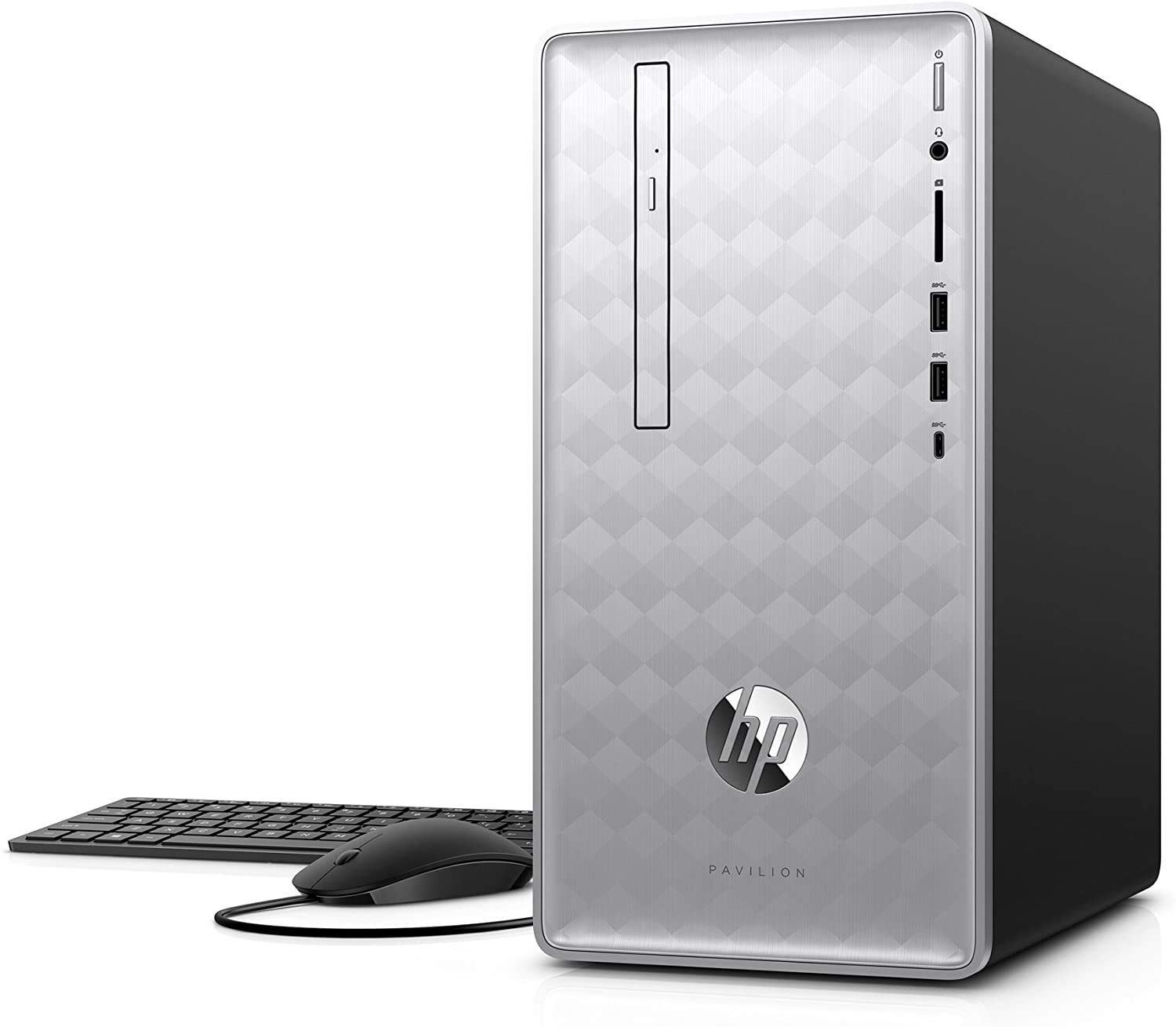 HP Pavilion Desktop Computer, Intel Core i3-8100, 8GB RAM, 1TB hard drive, Windows 10 (590-p0030, Silver) (Renewed)