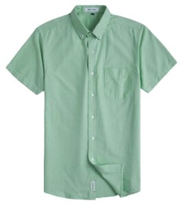 muse fath men's button down dress shirt-casual short sleeve shirt-party dress shirt with chest pocket-light green-xl