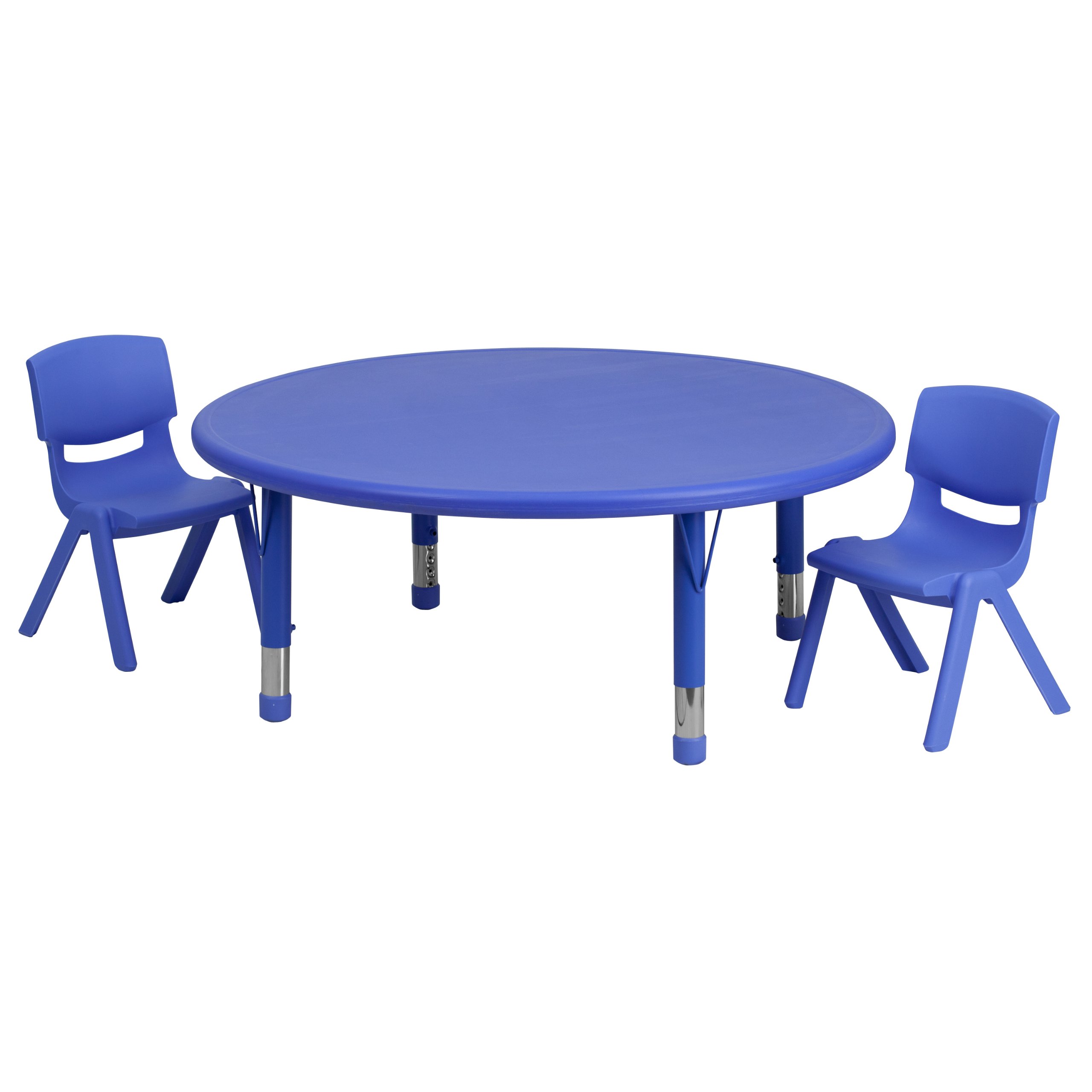 EMMA + OLIVER 45" Round Blue Plastic Adjustable Activity Table Set-2 Chairs