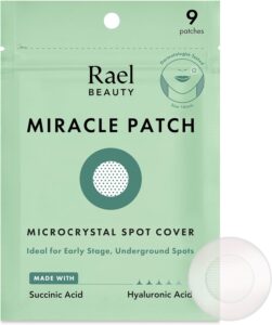 rael pimple patches, miracle microcrystal spot cover - hydrocolloid acne patches for early stage, with tea tree oil, for all skin types, vegan, cruelty free (9 count)