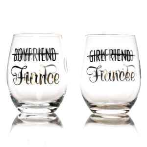 greenline goods – toasting glasses for bride and groom (set of two)| stemless wine glasses | engagement bachlorette gifts for bride