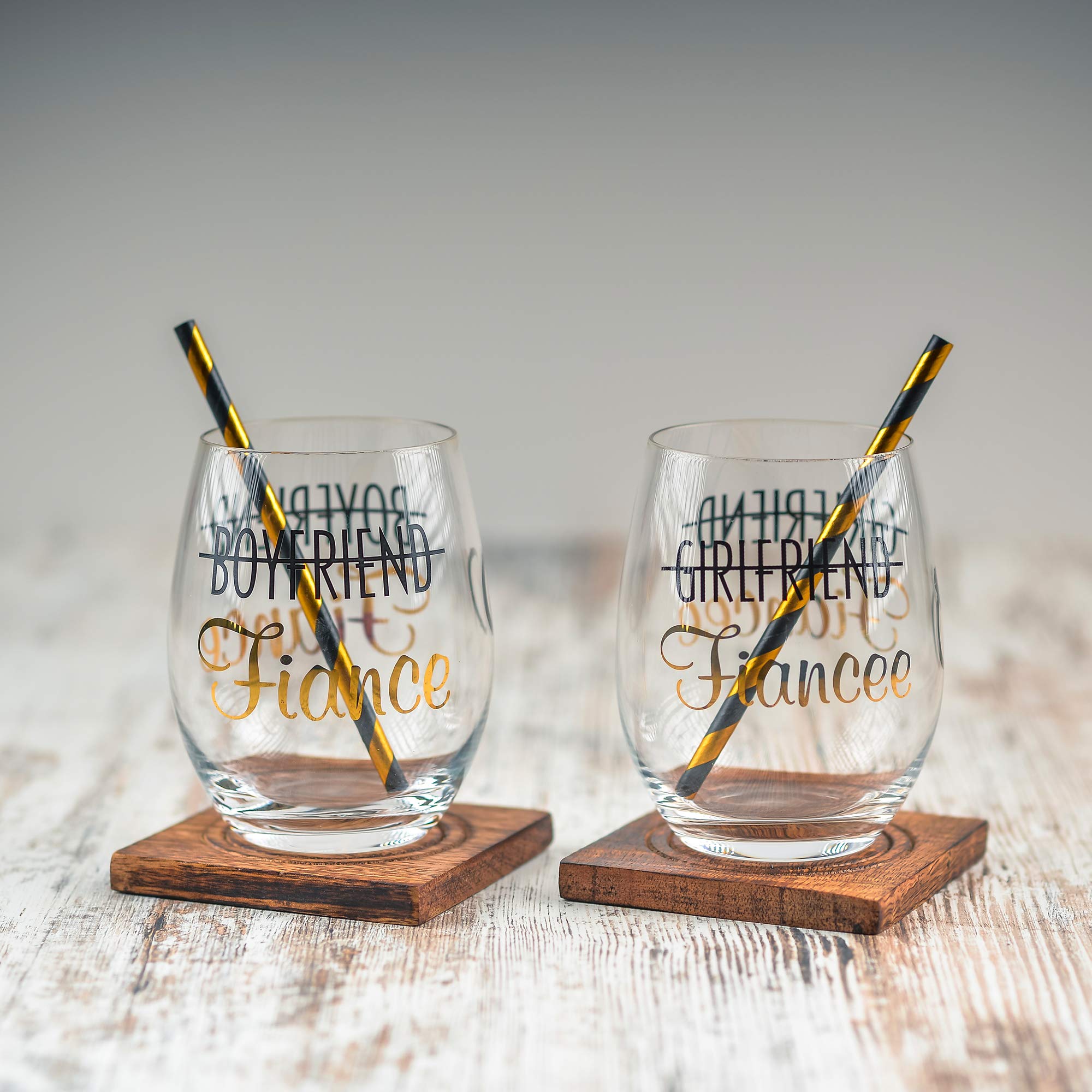 Greenline Goods – Toasting Glasses for Bride and Groom (Set of Two)| Stemless Wine Glasses | Engagement Bachlorette Gifts for Bride