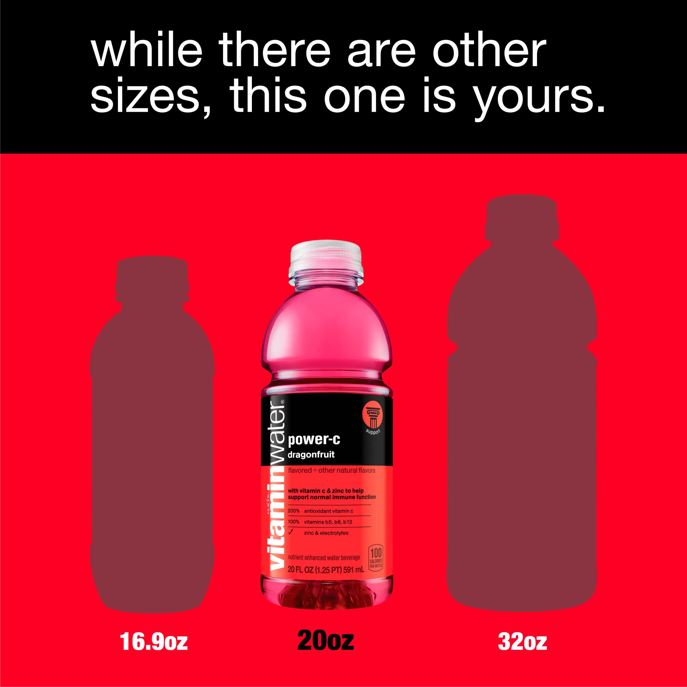 vitaminwater power-c electrolyte enhanced water w/ vitamins, dragonfruit drinks, 20 fl oz, 12 Pack