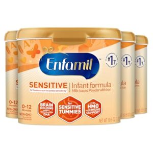 enfamil neuropro sensitive baby formula, brain and immune support with dha, iron & prebiotics, lactose sensitivity infant formula inspired by breast milk, non-gmo, powder tub, 19.5 oz, pack of 4