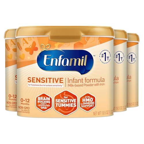 Enfamil NeuroPro Sensitive Baby Formula, Brain and Immune Support with DHA, Iron & Prebiotics, Lactose Sensitivity Infant Formula Inspired by Breast Milk, Non-GMO, Powder Tub, 19.5 Oz, Pack of 4