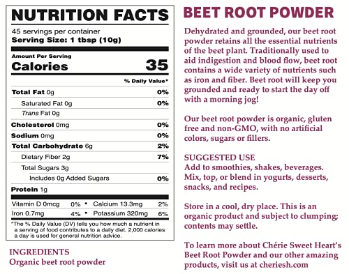 Organic Beet Root Powder (1 LB) by Chérie Sweet Heart, Raw & Non-GMO