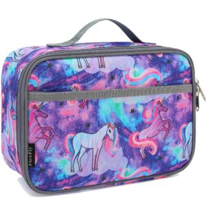 flowfly kids lunch box insulated soft bag mini cooler back to school thermal meal tote kit for girls, boys, unicorn#2