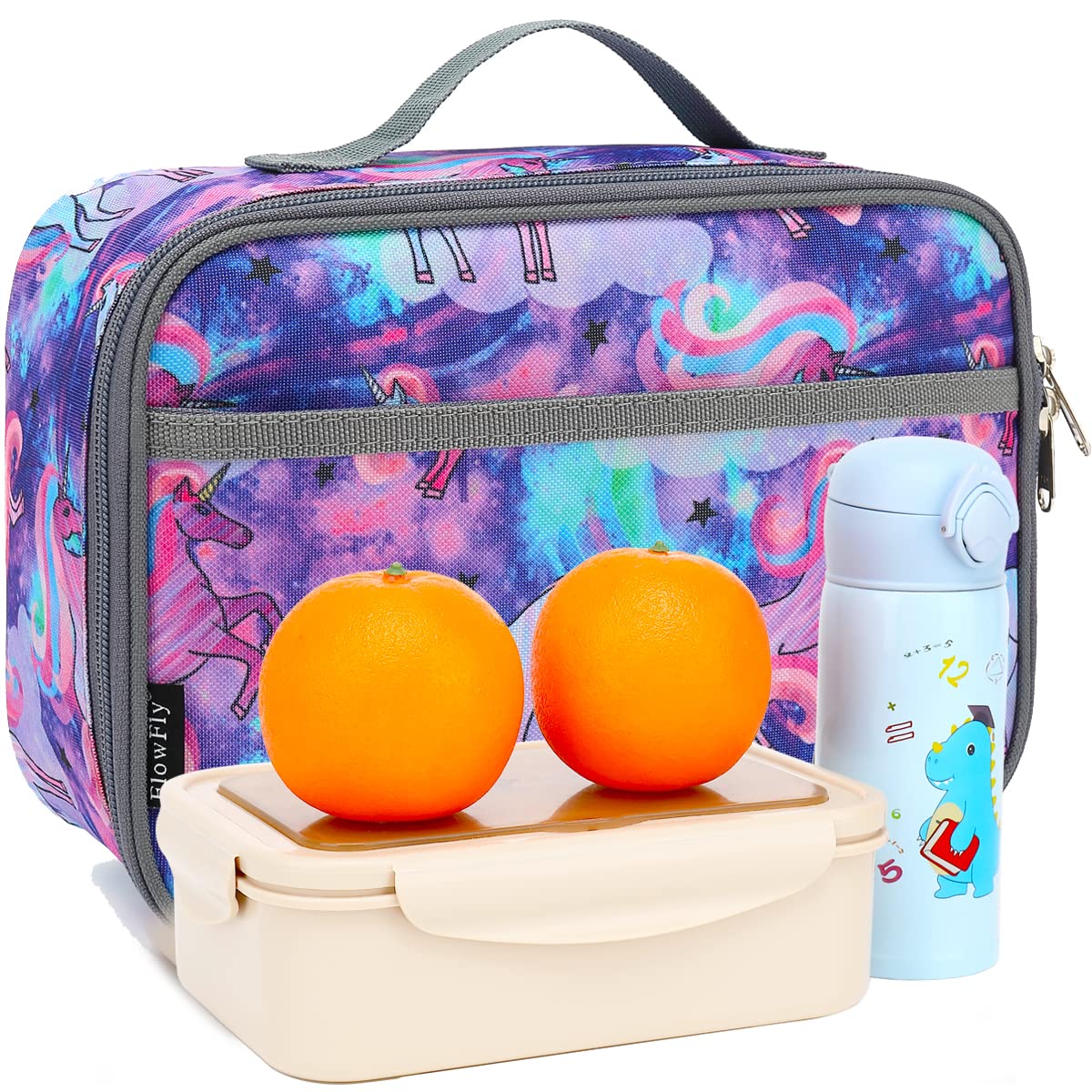 FlowFly Kids Lunch box Insulated Soft Bag Mini Cooler Back to School Thermal Meal Tote Kit for Girls, Boys, Unicorn#2