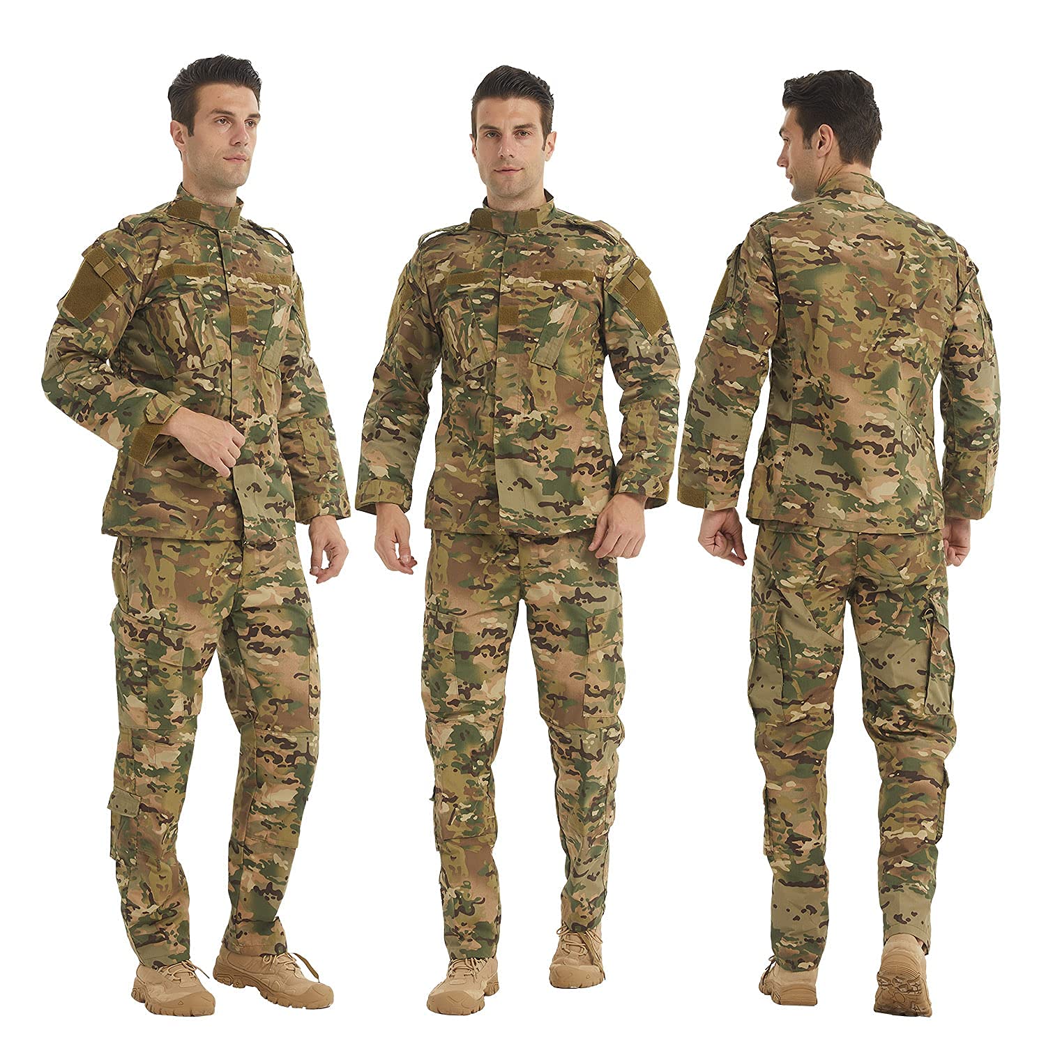 LANBAOSI Men's Tactical Jacket and Pants Military Camo Hunting ACU Uniform 2PC Set Army Multicam Apparel Suit (Medium Slim, Black CP)