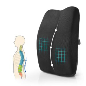 mkicesky lumbar support back pillow for office chair / car, memory foam back support cushion with full posture corrector - relief lower back pain (black)