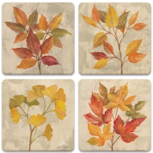 coasterstone set-november leaves-autumn themed absorbent drink coasters, large 4.25 inch width, fall decor