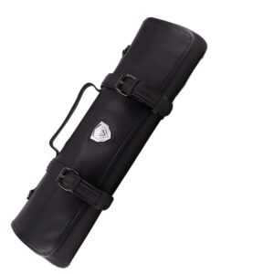dalstrong vagabond knife roll - full & top grain brazilian leather roll bag - 16 slots - midnight black - interior and rear zippered pockets - blade travel storage/case - large - up to 20" knives