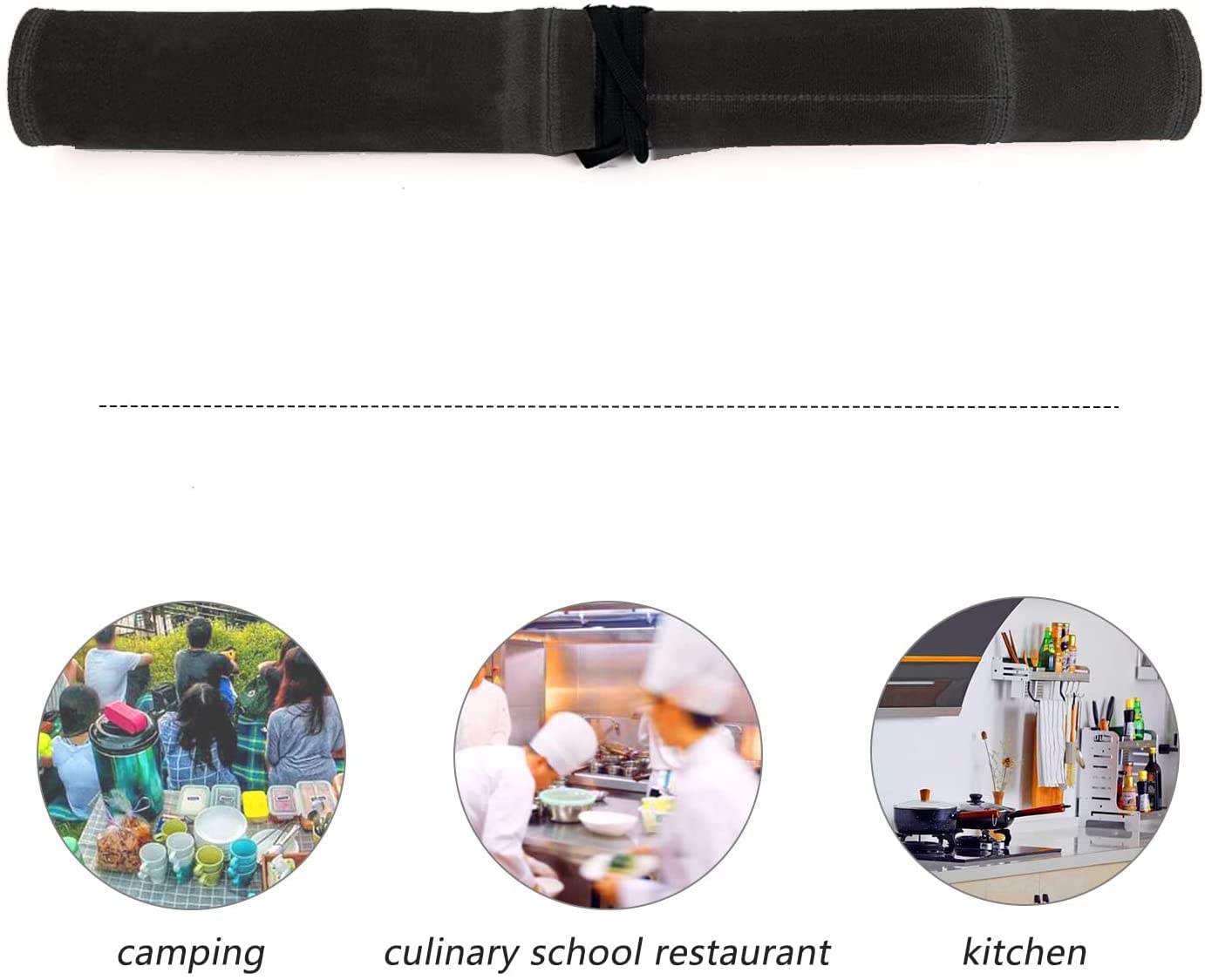 QCWN Waxed Canvas Chef Knife Roll Bag Heavy Duty Knife Roll Case Storage Knife Cutlery Carrier Kitchen Roll Tool Bag Case with 6 Slots Wrapping Strap Best Gift For Cooking Chefs(Black)