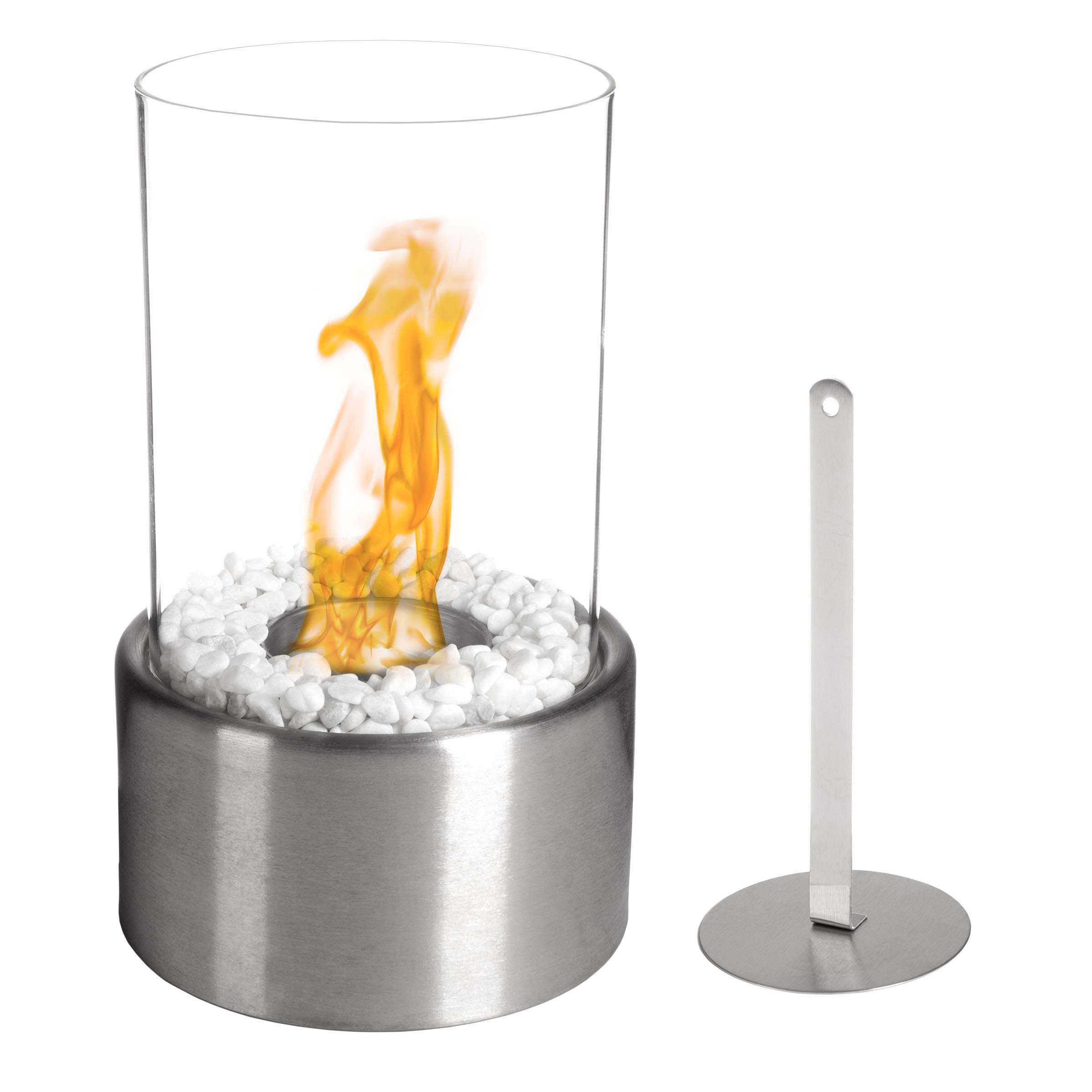 Bio Ethanol Tabletop Fire Pit - Indoor or Outdoor Smokeless Portable Fireplace - Clean Burning Ventless Cylinder with Real Flame by Northwest (Silver)