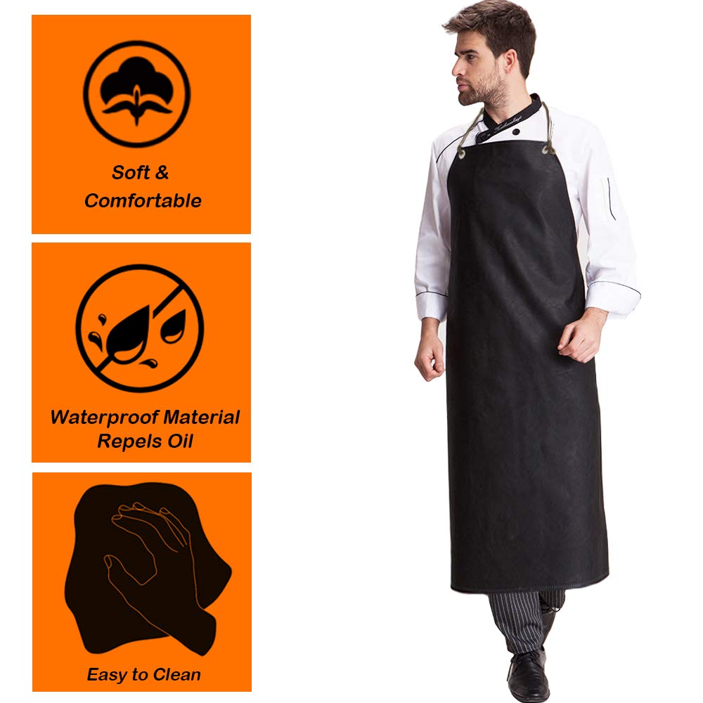 Heavy Duty PU Apron & Latex Gloves, DaKuan Waterproof Resist Strong Acid, Alkali and Oil Apron & Gloves Best for Staying Dry When Dishwashing, Lab Work, Butcher